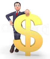 Money Character Indicates Business Person And Bank 3d Rendering