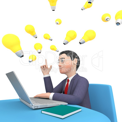 Character Businessman Shows World Wide Web And Computer 3d Rende