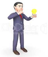 Businessman Character Shows Power Source And Lightbulb 3d Render