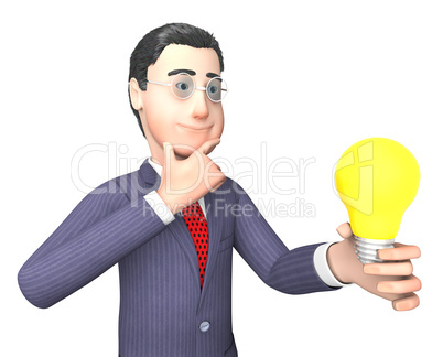 Businessman Character Shows Power Source And Thoughts 3d Renderi