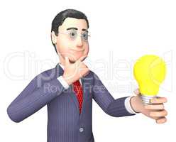 Businessman Character Shows Power Source And Thoughts 3d Renderi