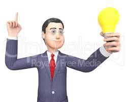 Lightbulb Businessman Represents Power Source And Character 3d R