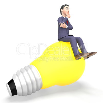 Thinking Businessman Represents Light Bulb And Character 3d Rend