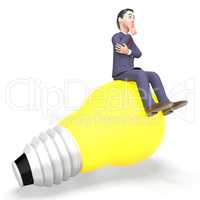 Thinking Businessman Represents Light Bulb And Character 3d Rend