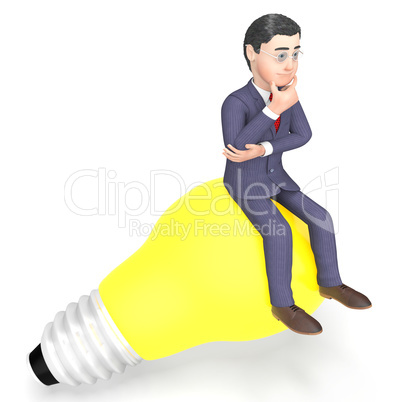 Lightbulb Thinking Indicates Power Source And Character 3d Rende