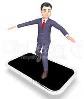 Character Smartphone Indicates World Wide Web And Business 3d Re