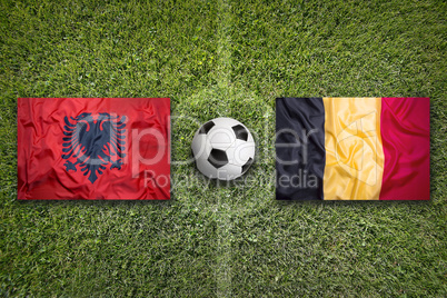 Albania vs. Belgium flags on soccer field