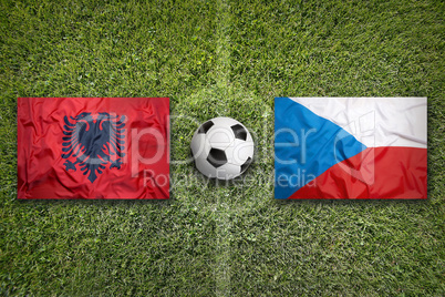 Albania vs. Czech Republic flags on soccer field