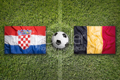 Croatia vs. Belgium flags on soccer field