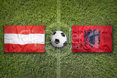 Austria vs. Albania flags on soccer field