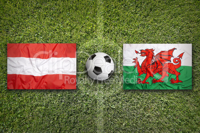 Austria vs. Wales flags on soccer field