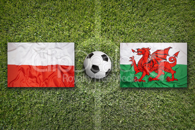 Poland vs. Wales flags on soccer field