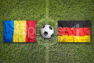 Romania vs. Germany flags on soccer field