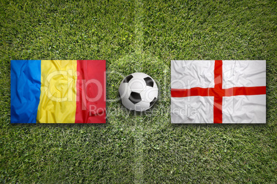 Romania vs. England flags on soccer field