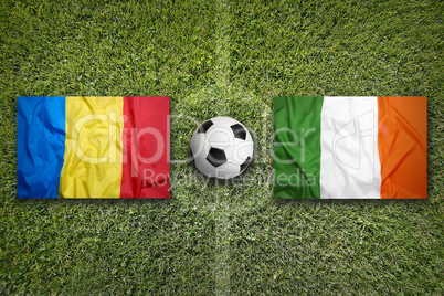 Romania vs. Ireland flags on soccer field