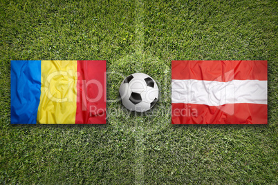 Romania vs. Austria flags on soccer field