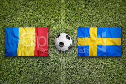 Romania vs. Sweden flags on soccer field