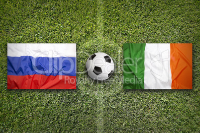 Russia vs. Ireland flags on soccer field