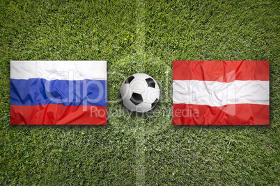 Russia vs. Austria flags on soccer field