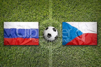 Russia vs. Czech Republic flags on soccer field