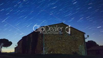 Old Stone House and the Starry Sky. Time Lapse