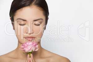 Beautiful Asian Woman Model With Pink Rose