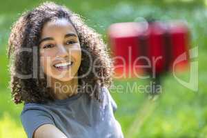 Mixed Race African American Girl Teenager Selfie Stick