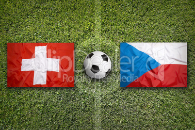 Switzerland vs. Czech Republic flags on soccer field