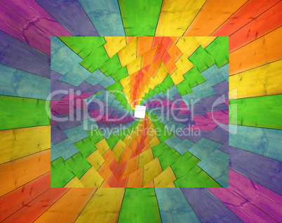 abstraction from wooden boards in multicolored pattern