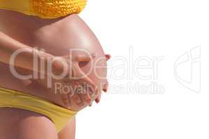 pregnant woman with hands over tummy