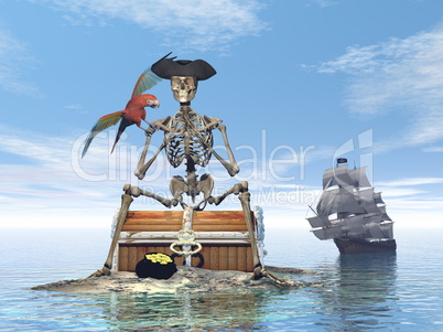 Skeleton pirate treasure - 3D render