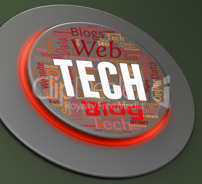 Tech Button Indicates High-Tech Pushbutton And Technology