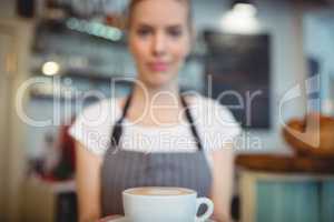 Close-up of barista offering coffee at cafe
