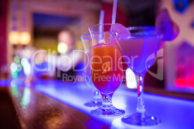 Drinks on illuminated counter