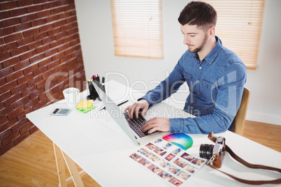 High angle view of man working at office