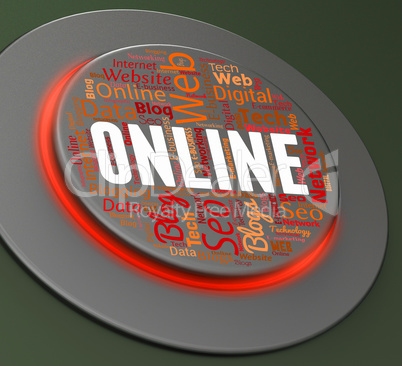 Online Button Shows Web Site And Internet