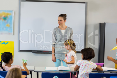 Children tied up female teacher in classroom