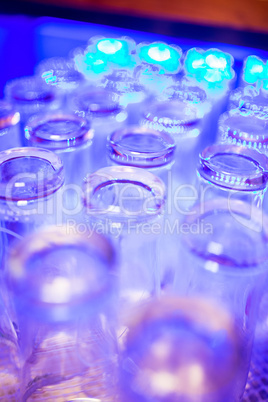 Glasses arranged on bar counter