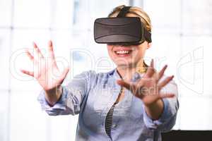 Woman enjoying virtual reality headset