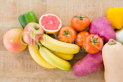 Various fruits and vegetables on table