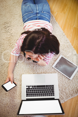 High angle view of woman using mobile phone