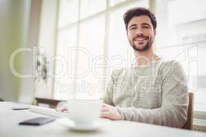 Portrait of businessman working at desk in office