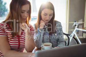 Young friends with laptop at cafe