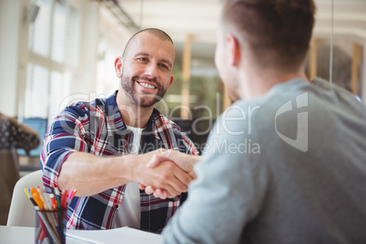 Young business people shaking hands in office