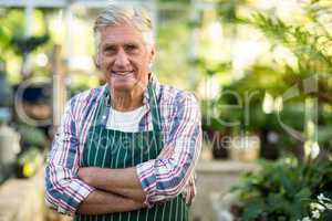 Confident male gardener against greenhouse