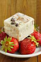 ripe red strawberries and sweet cake