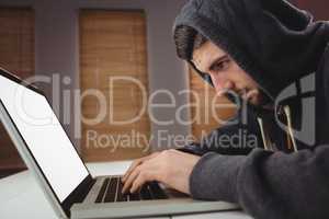 Young man using laptop in office