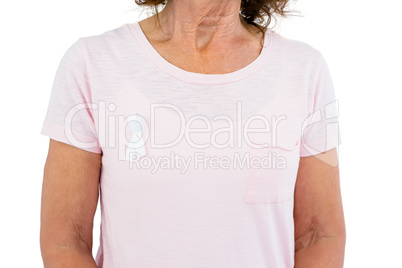 Midsection of woman wearing white ribbon