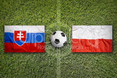 Slovakia vs. Poland flags on soccer field