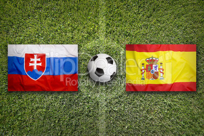 Slovakia vs. Spain flags on soccer field